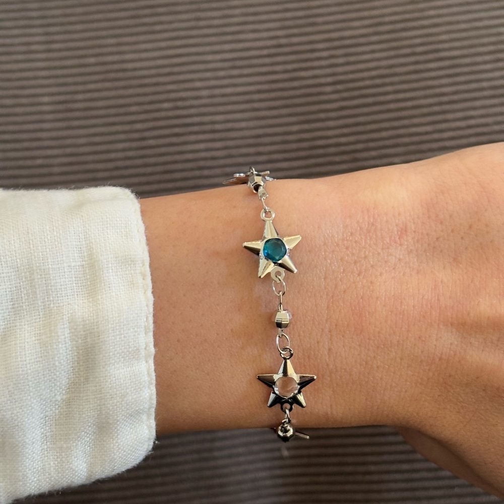 Sterling Star Charm Bracelet with Blue Accents - Picture 2 of 4